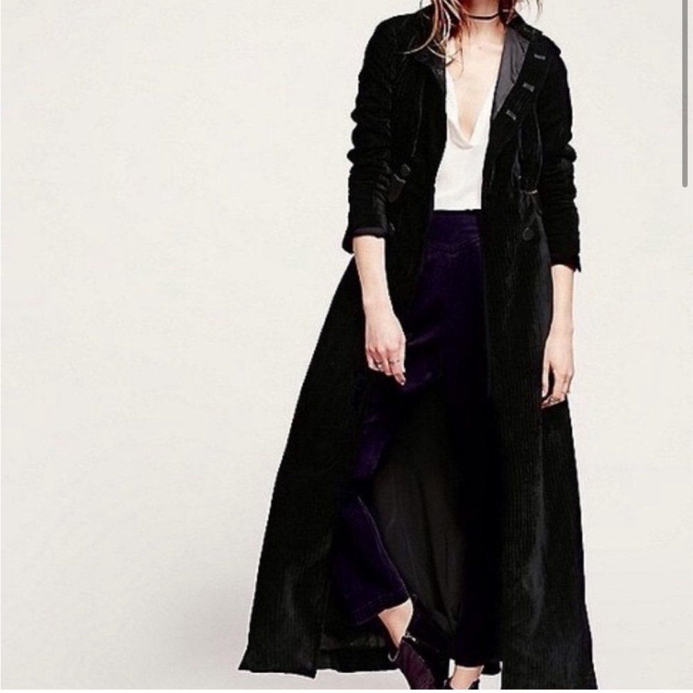 ***ISO*** Free People Black Velvet Tuxedo Duster Coat